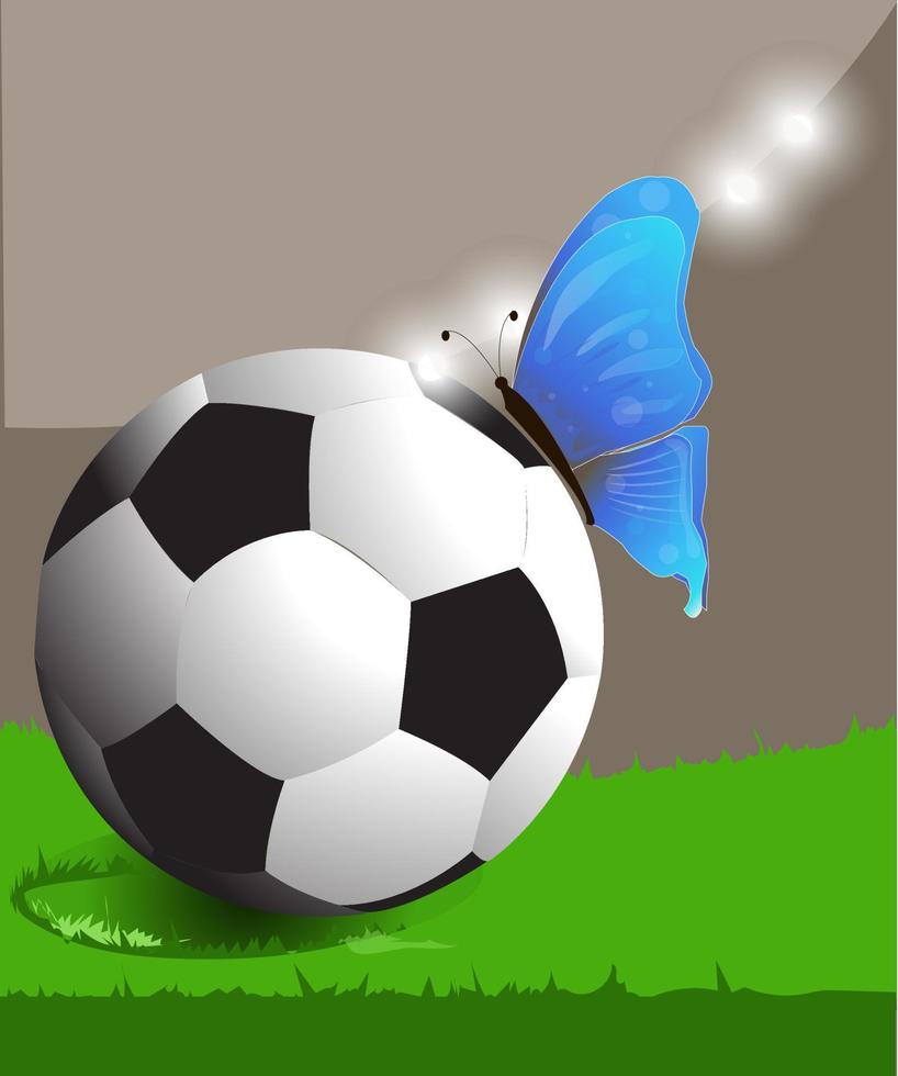 Illustration und Vektor eines Balls, der auf einem blauen Schmetterling thront