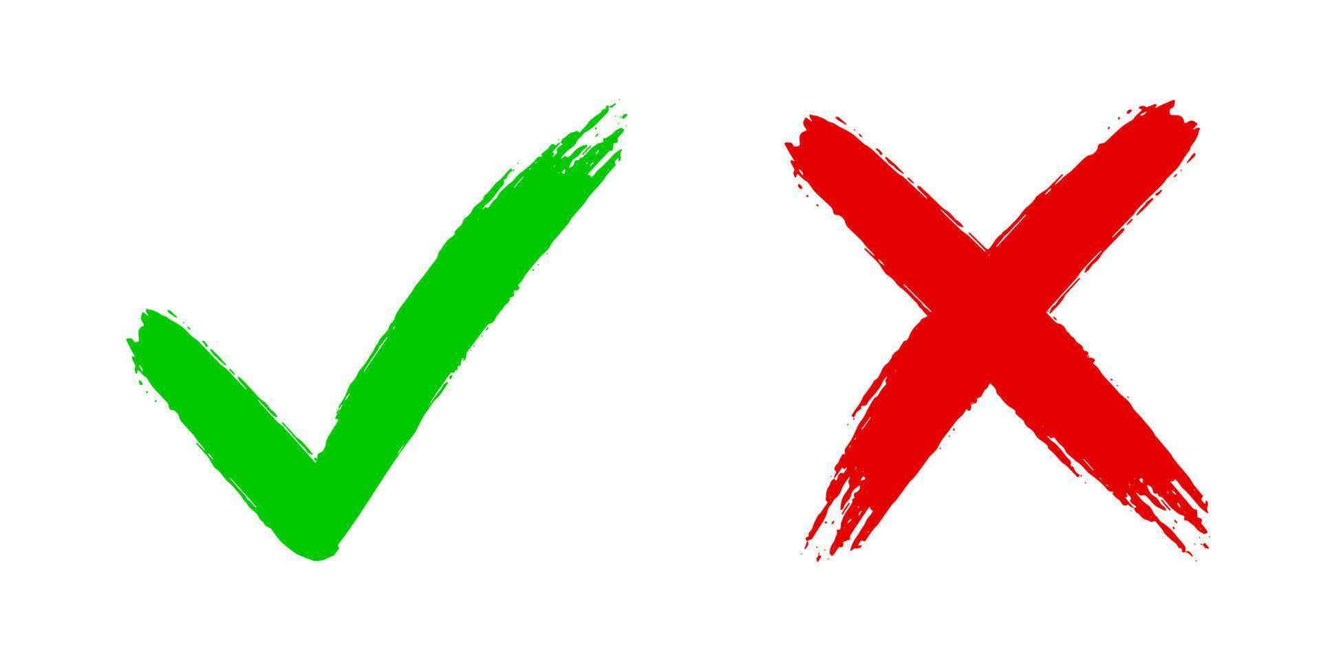 kreuzen Sie x und kreuzen Sie v an. OK Häkchen-Vektorillustration lokalisiert auf weißem Hintergrund. vektor