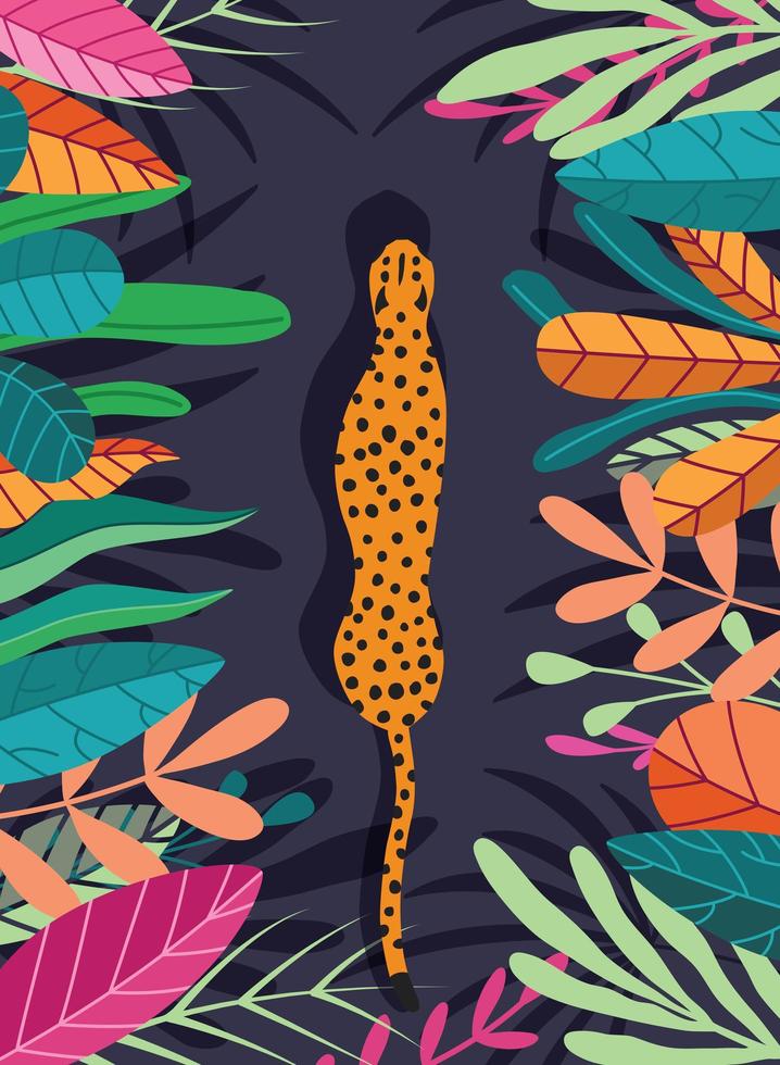 vild stor gepard som går genom mörk tropisk bakgrund vektor