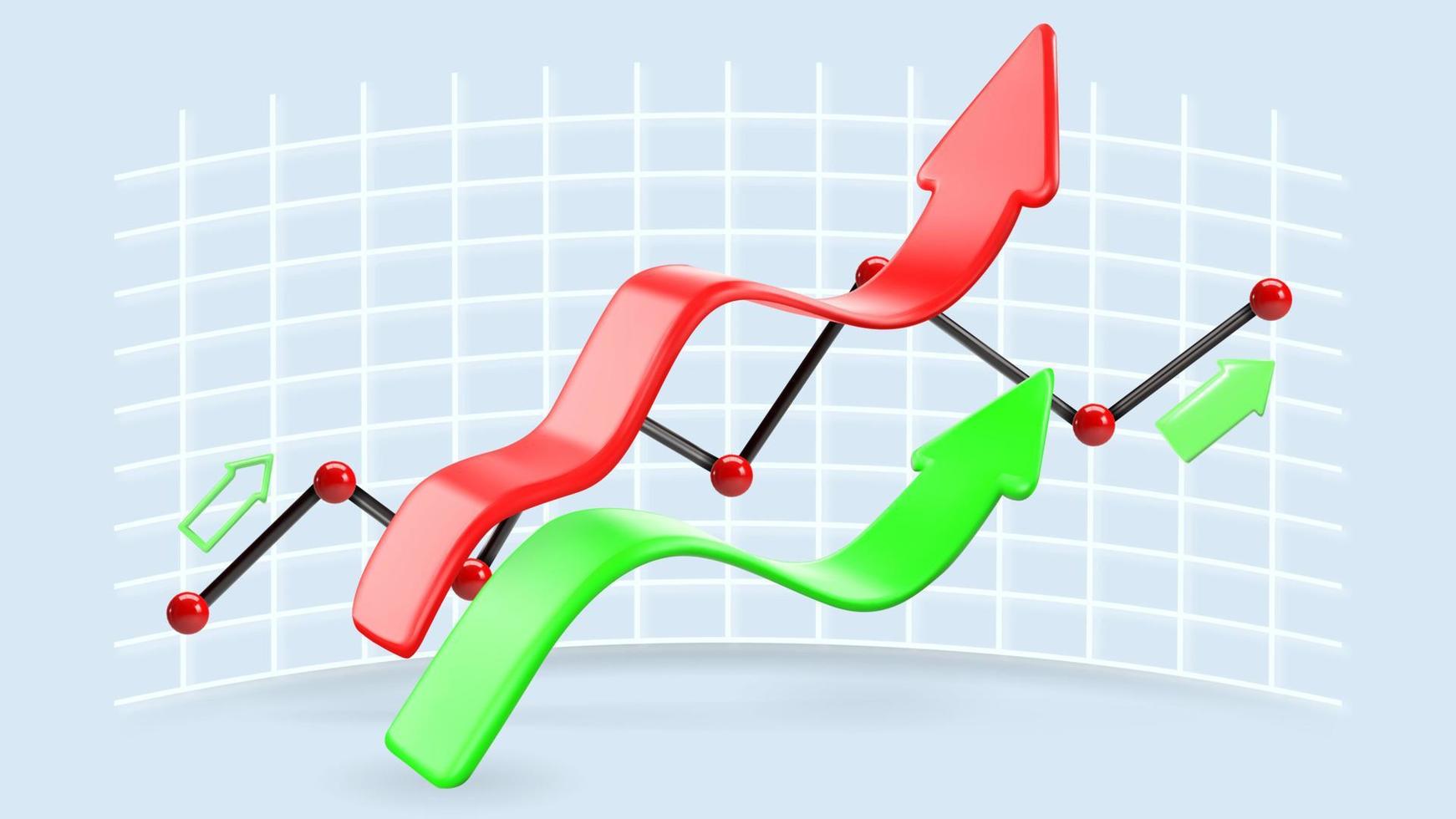 Wachstum Diagramm. Handelspfeil. Aktienkursdiagramm. realistisches 3d-design, vektorrendern. Wertänderung. Börsenhandel. Jahres- und Quartalsgewinnbericht. vektor