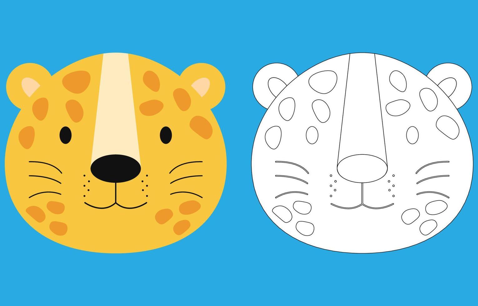 gepard ansikte tecknad serie karaktär. söt översikt gepard tiger djur- ansikte färg bok för ungar. vektor illustration. översikt ikon gepard huvud. tecknad serie ansikte logotyp.