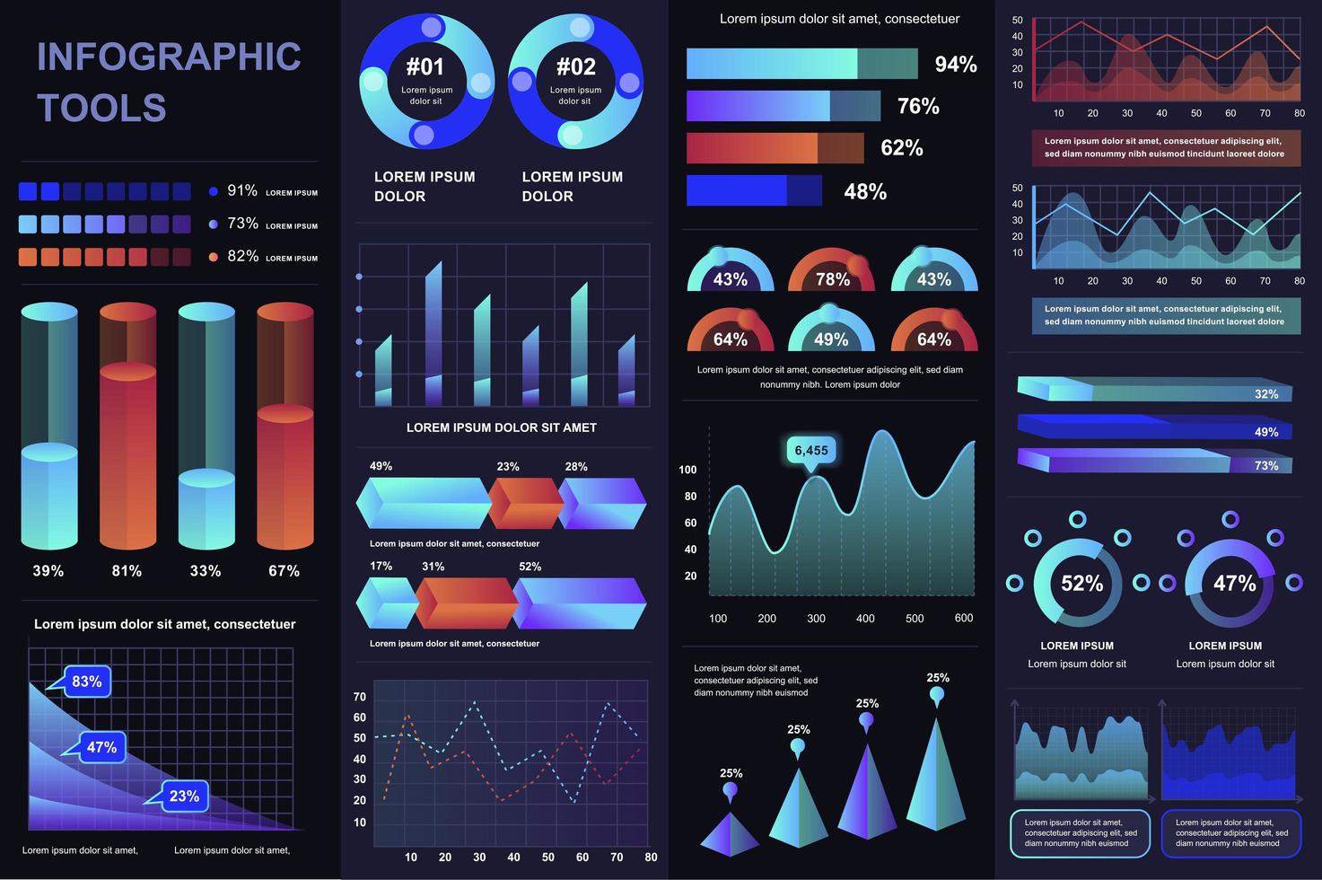 Bündel von UI-, UX- und Kit-Infografik-Elementen vektor