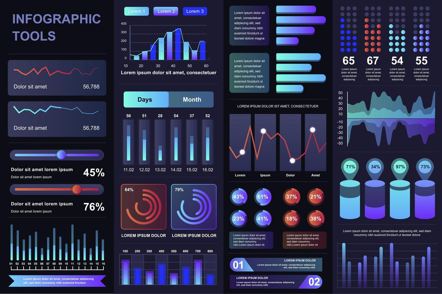 Bündel von UI-, UX- und Kit-Infografik-Elementen vektor