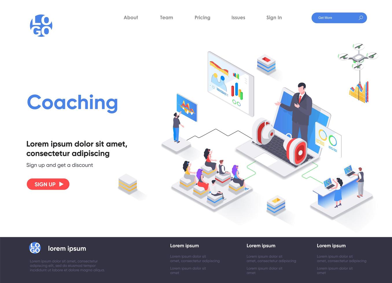 Coaching isometrische Landing Page vektor