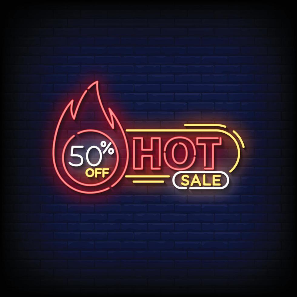 neon tecken varm försäljning med tegel vägg bakgrund vektor illustration