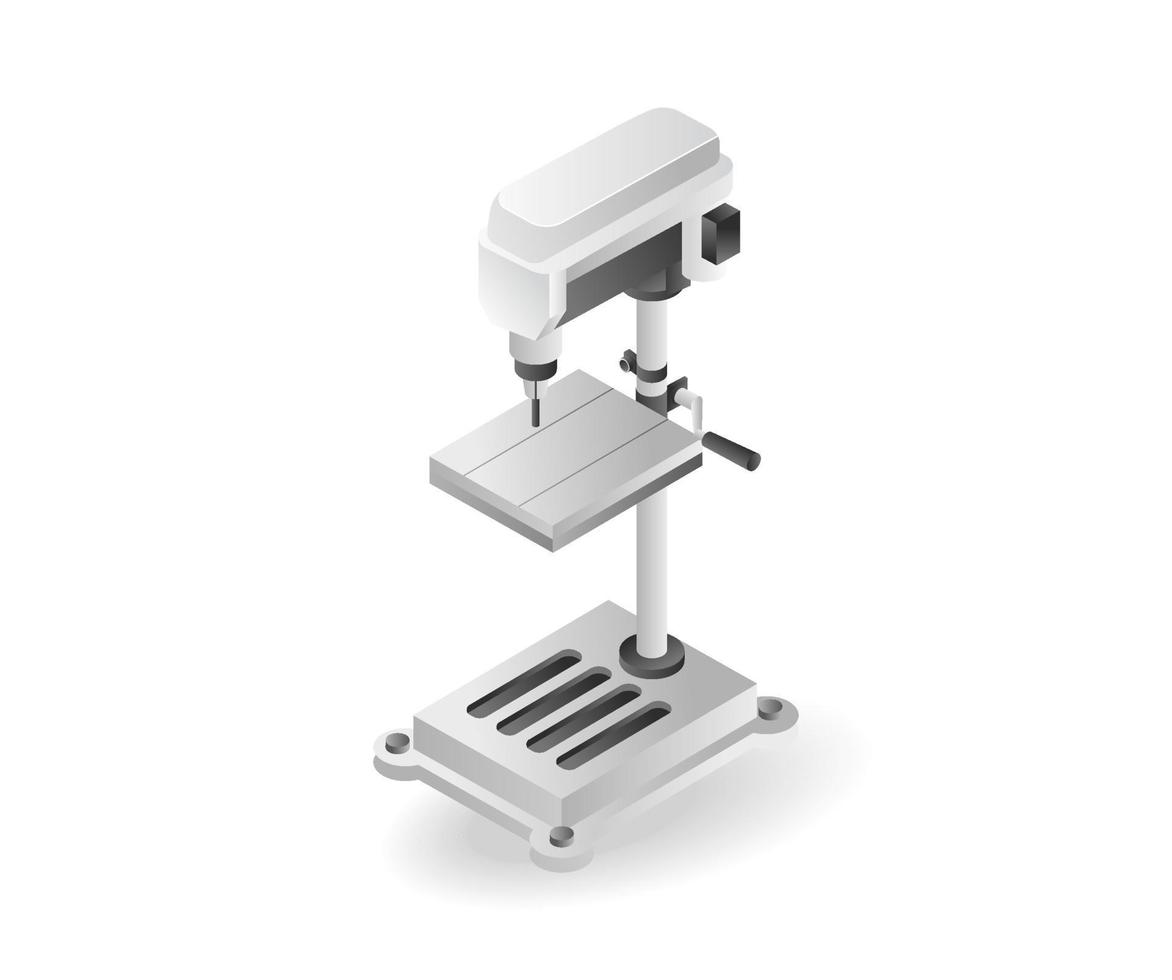 flaches isometrisches 3d-illustrationskonzept der holz- und metallbohrmaschine vektor