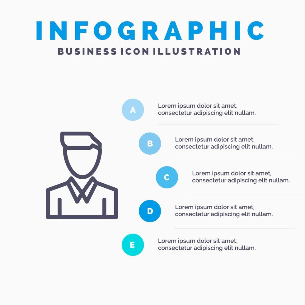 konto mänsklig man person profil linje ikon med 5 steg presentation infographics bakgrund vektor