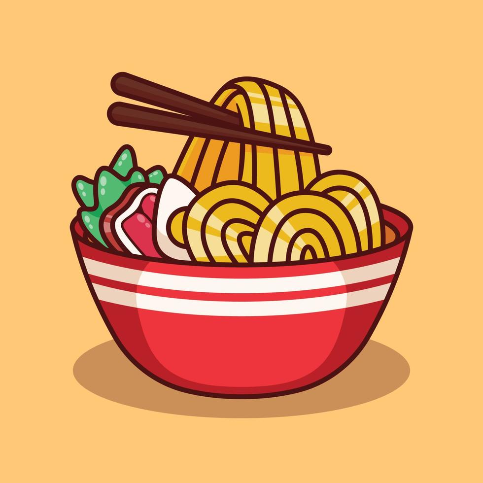 süße ramen-nudelillustration im flachen design vektor