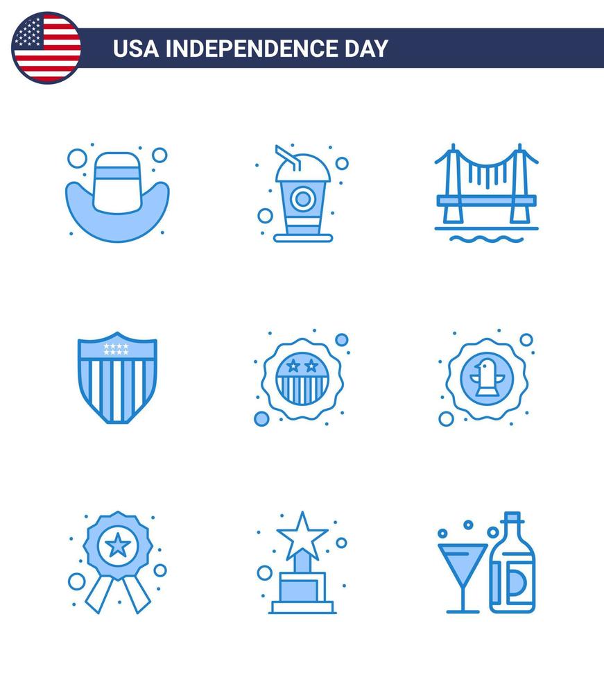 9 kreativ USA ikoner modern oberoende tecken och 4:e juli symboler av bricka amerikan byggnad USA skydda redigerbar USA dag vektor design element