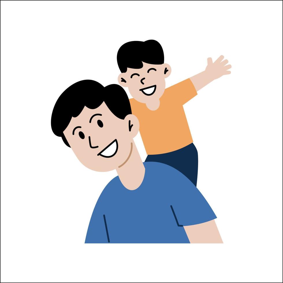 Lycklig familj med barn. far spelar med son. söt tecknad serie tecken isolerat på vit bakgrund. färgrik vektor illustration i platt stil.