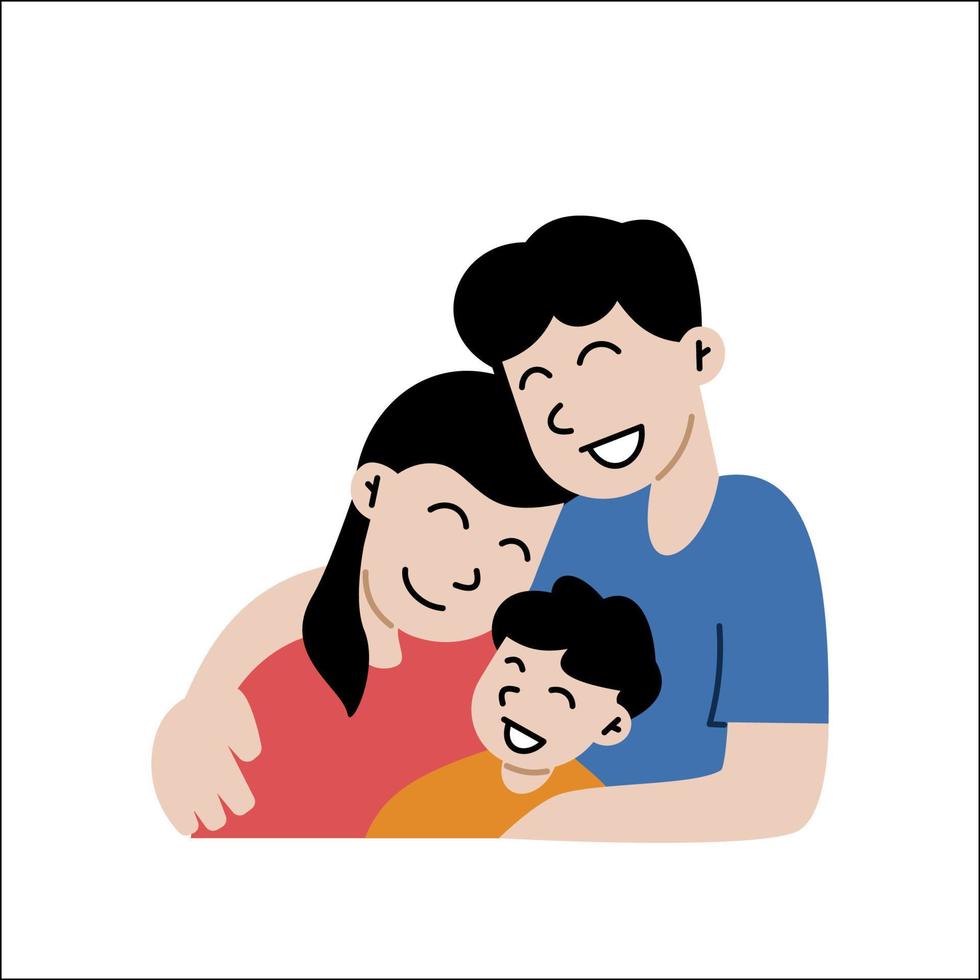 glückliche Familie mit Kindern. Mutter, Vater und Kinder. niedliche zeichentrickfiguren isoliert auf weißem hintergrund. bunte Vektorillustration im flachen Stil. vektor