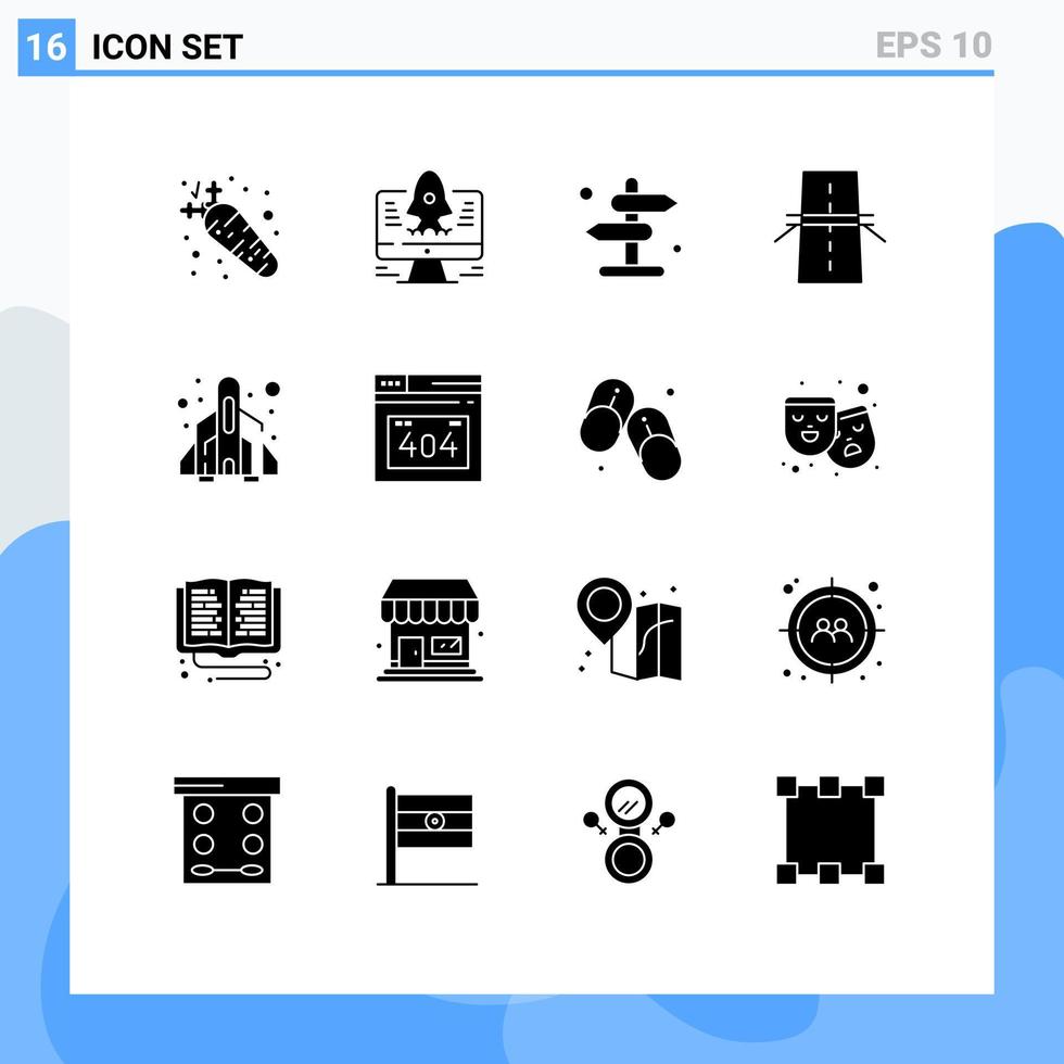 Satz von 16 Vektor-Solid-Glyphen auf dem Gitter zum Spaß Autobahnrichtung Gitterkonstruktion editierbare Vektordesign-Elemente vektor