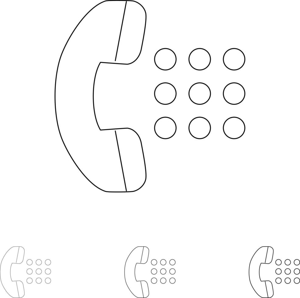 apps rufen wähltelefon an fett und dünne schwarze linie symbolsatz vektor