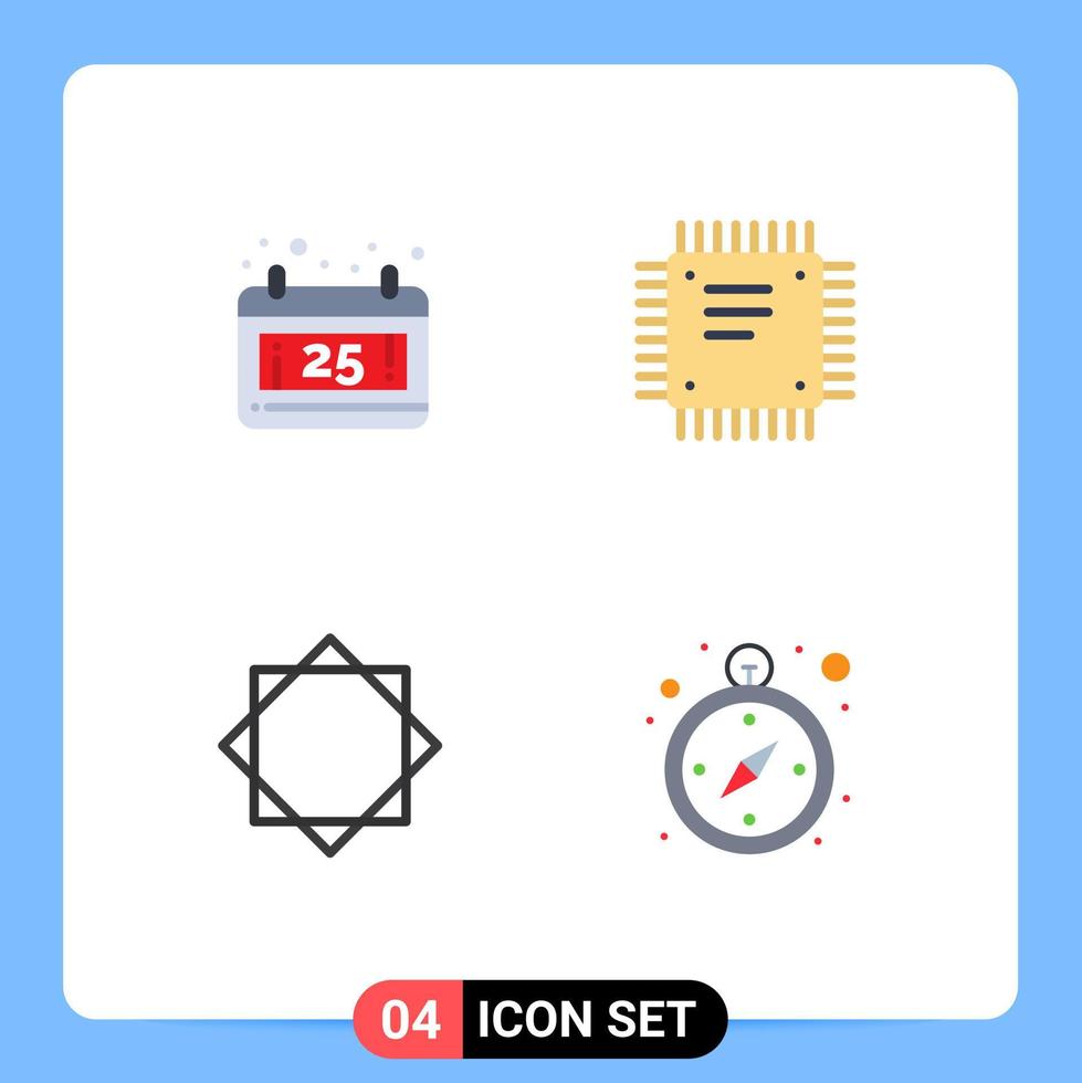 Aktienvektor-Icon-Pack mit 4 Zeilenzeichen und Symbolen für Kalender-Sicherheitschip-Motherboard-Warnung editierbare Vektordesign-Elemente vektor