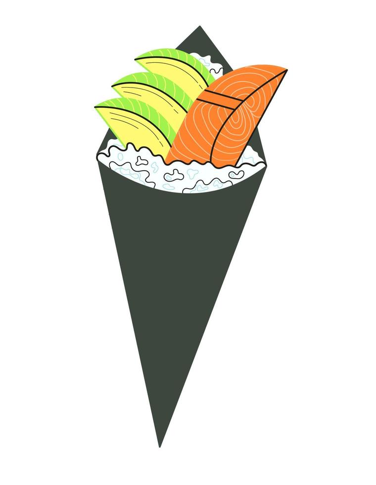 Temaki Roll japanisches Essen mit Lachs und Avocado auf isoliertem Hintergrund vektor