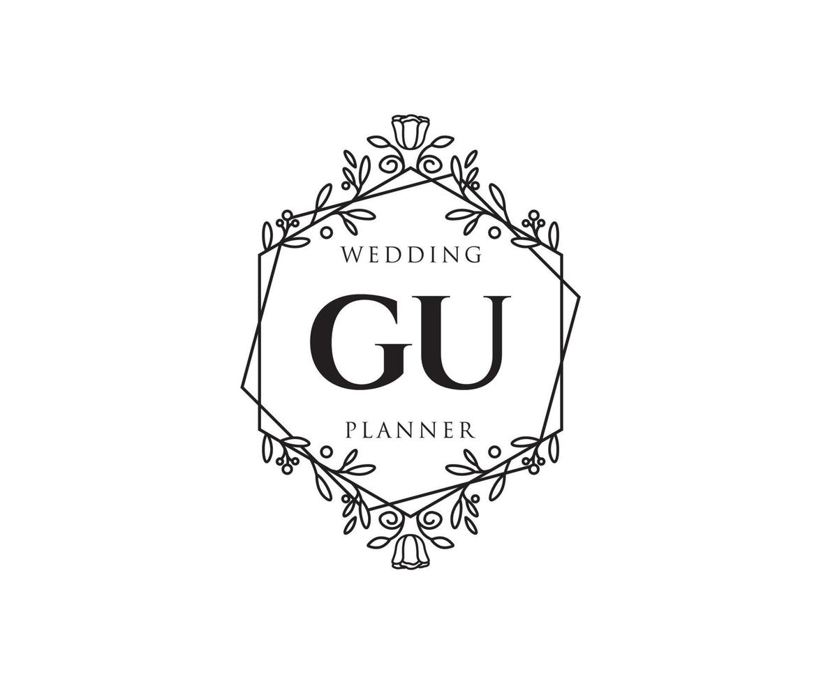 Gu Initialen Brief Hochzeit Monogramm Logos Sammlung, handgezeichnete moderne minimalistische und florale Vorlagen für Einladungskarten, Save the Date, elegante Identität für Restaurant, Boutique, Café im Vektor