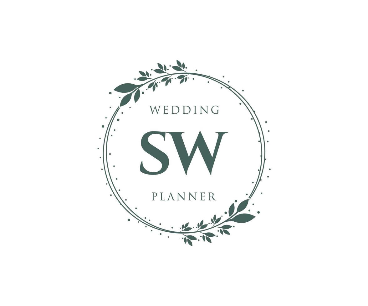 sw initialen brief hochzeitsmonogramm logos sammlung, handgezeichnete moderne minimalistische und florale vorlagen für einladungskarten, save the date, elegante identität für restaurant, boutique, café im vektor