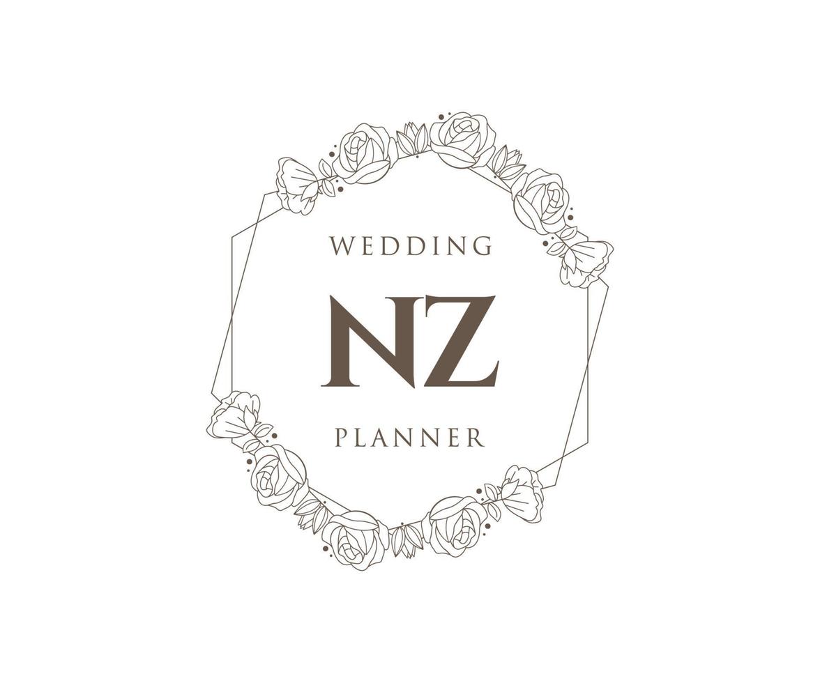 nz initialen brief hochzeitsmonogramm logos sammlung, handgezeichnete moderne minimalistische und florale vorlagen für einladungskarten, save the date, elegante identität für restaurant, boutique, café im vektor