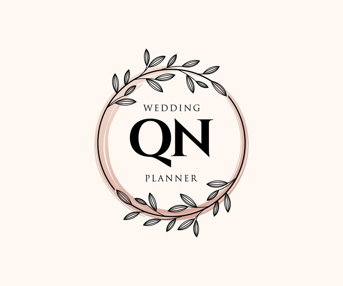 qn initialen brief hochzeitsmonogramm logos sammlung, handgezeichnete moderne minimalistische und florale vorlagen für einladungskarten, save the date, elegante identität für restaurant, boutique, café im vektor