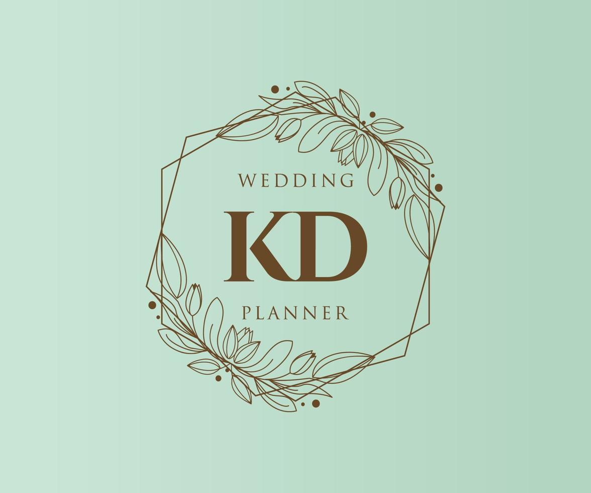 kd initialen brief hochzeitsmonogramm logos sammlung, handgezeichnete moderne minimalistische und florale vorlagen für einladungskarten, save the date, elegante identität für restaurant, boutique, café im vektor