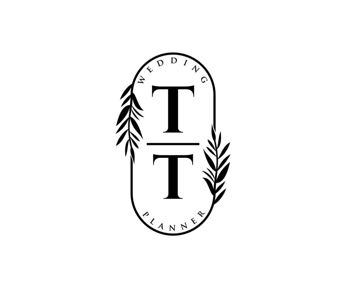 tt initialer brev bröllop monogram logotyper samling, hand dragen modern minimalistisk och blommig mallar för inbjudan kort, spara de datum, elegant identitet för restaurang, boutique, Kafé i vektor