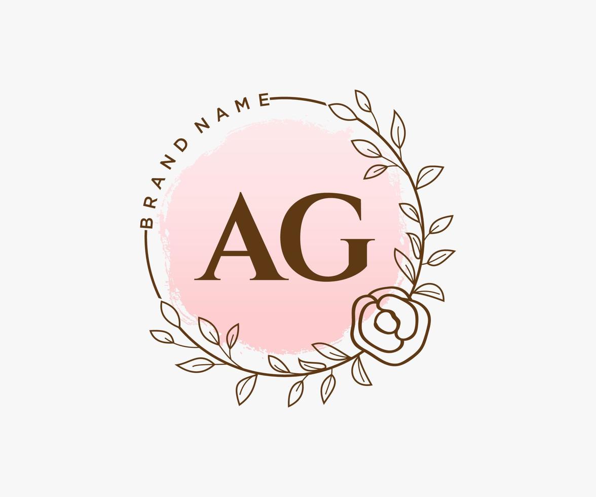 anfängliches ag feminines logo. verwendbar für Natur-, Salon-, Spa-, Kosmetik- und Schönheitslogos. flaches Vektor-Logo-Design-Vorlagenelement. vektor