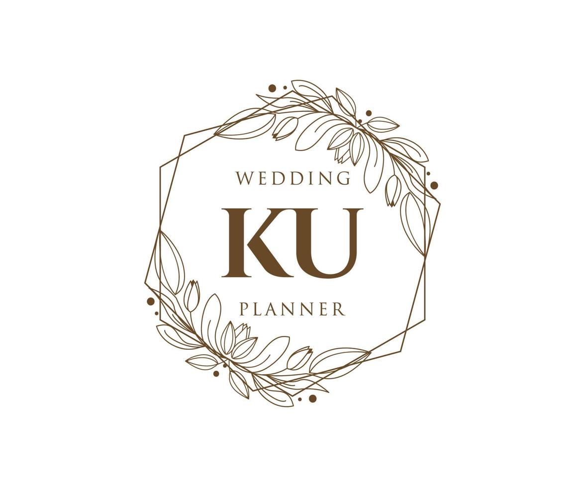 ku initialen brief hochzeitsmonogramm logos sammlung, handgezeichnete moderne minimalistische und florale vorlagen für einladungskarten, save the date, elegante identität für restaurant, boutique, café im vektor