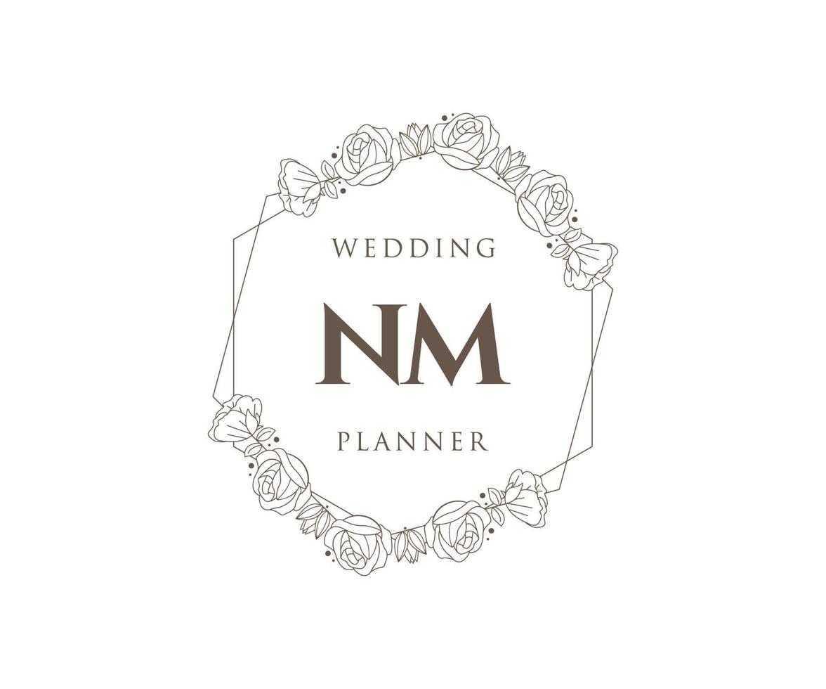 nm initialen brief hochzeitsmonogramm logos sammlung, handgezeichnete moderne minimalistische und florale vorlagen für einladungskarten, save the date, elegante identität für restaurant, boutique, café im vektor