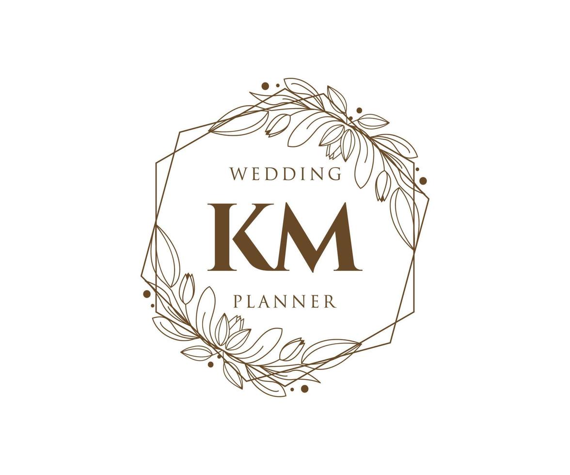 km Initialen Brief Hochzeit Monogramm Logos Sammlung, handgezeichnete moderne minimalistische und florale Vorlagen für Einladungskarten, Save the Date, elegante Identität für Restaurant, Boutique, Café im Vektor