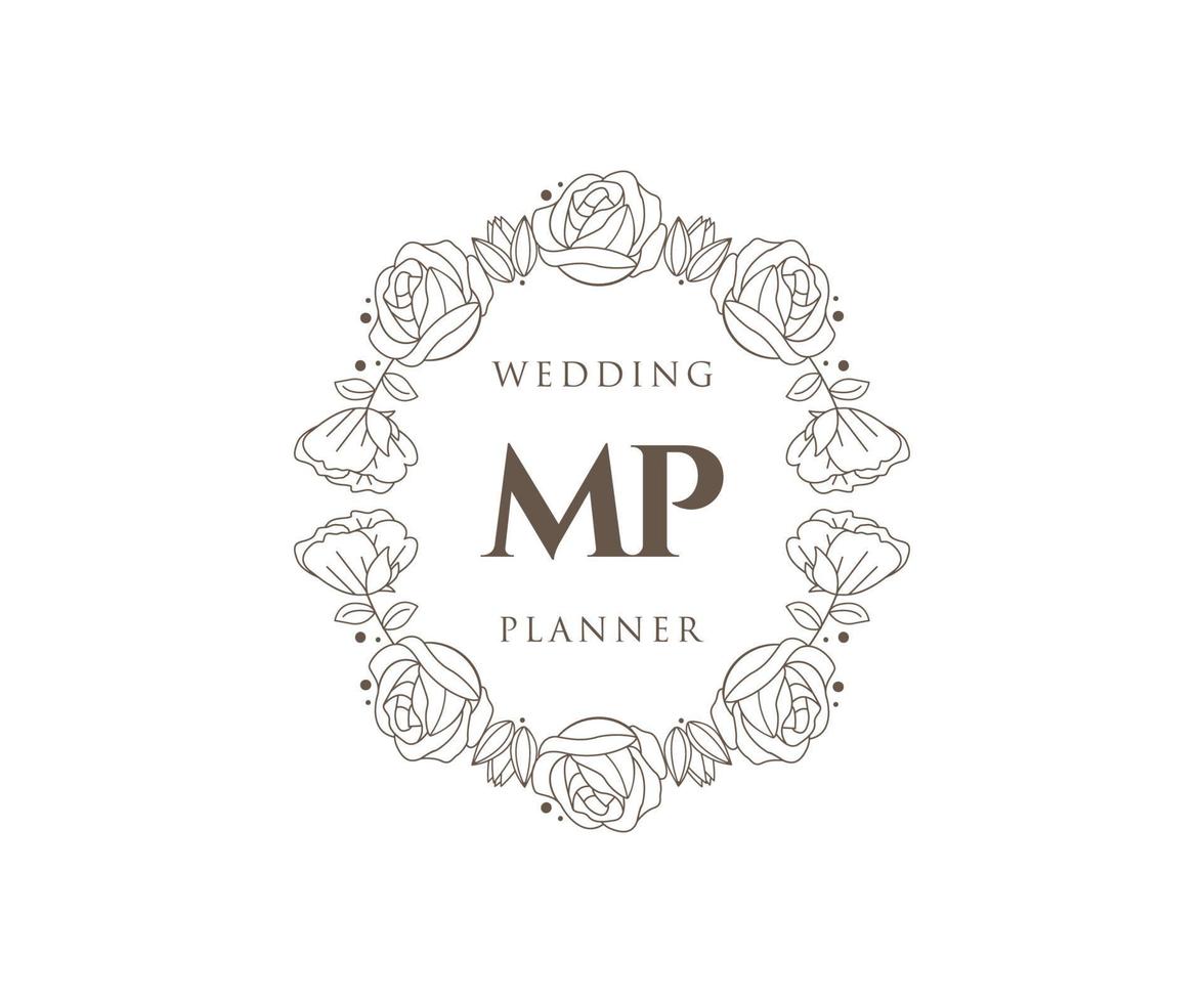 mp initials brief hochzeitsmonogramm logos sammlung, handgezeichnete moderne minimalistische und florale vorlagen für einladungskarten, save the date, elegante identität für restaurant, boutique, café im vektor