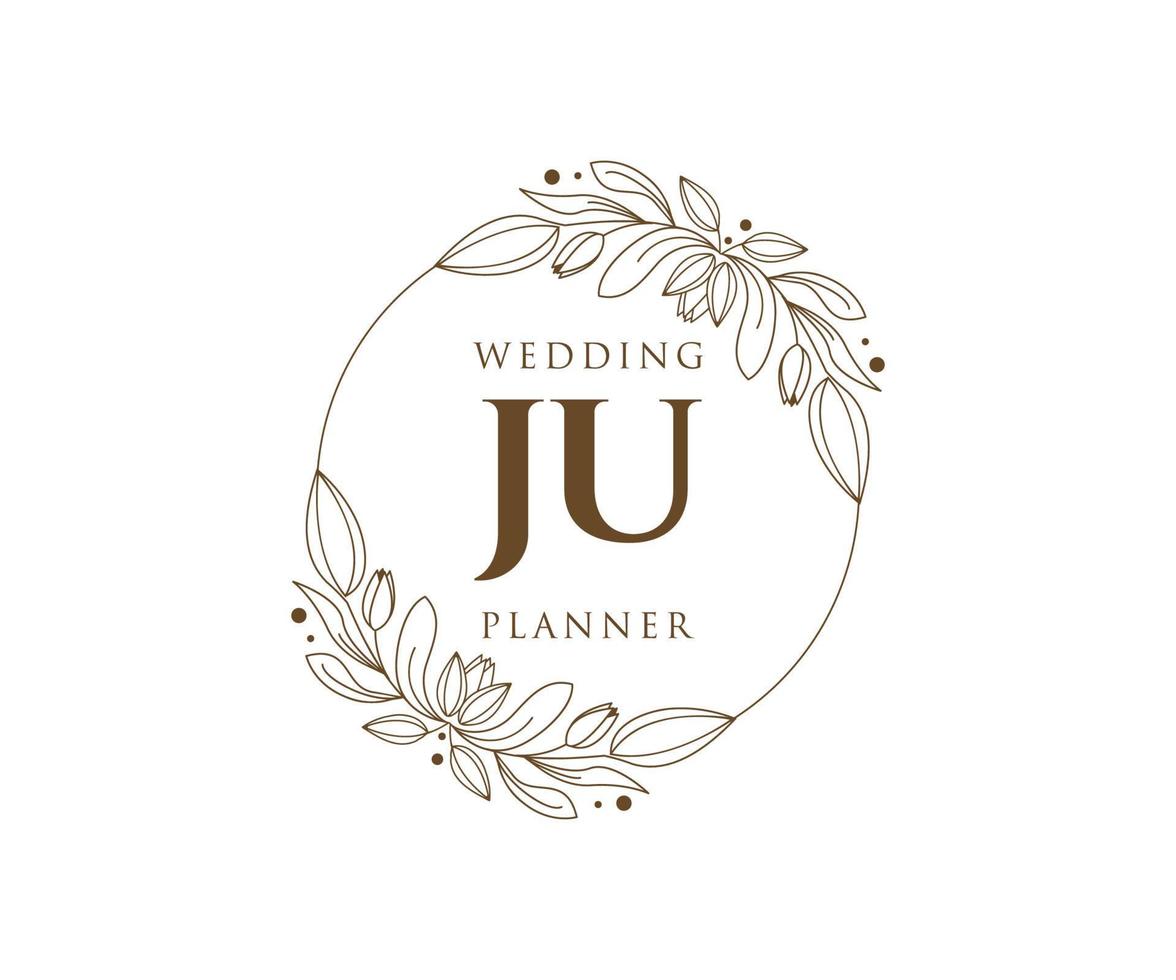 ju initialen brief hochzeitsmonogramm logos sammlung, handgezeichnete moderne minimalistische und florale vorlagen für einladungskarten, save the date, elegante identität für restaurant, boutique, café im vektor