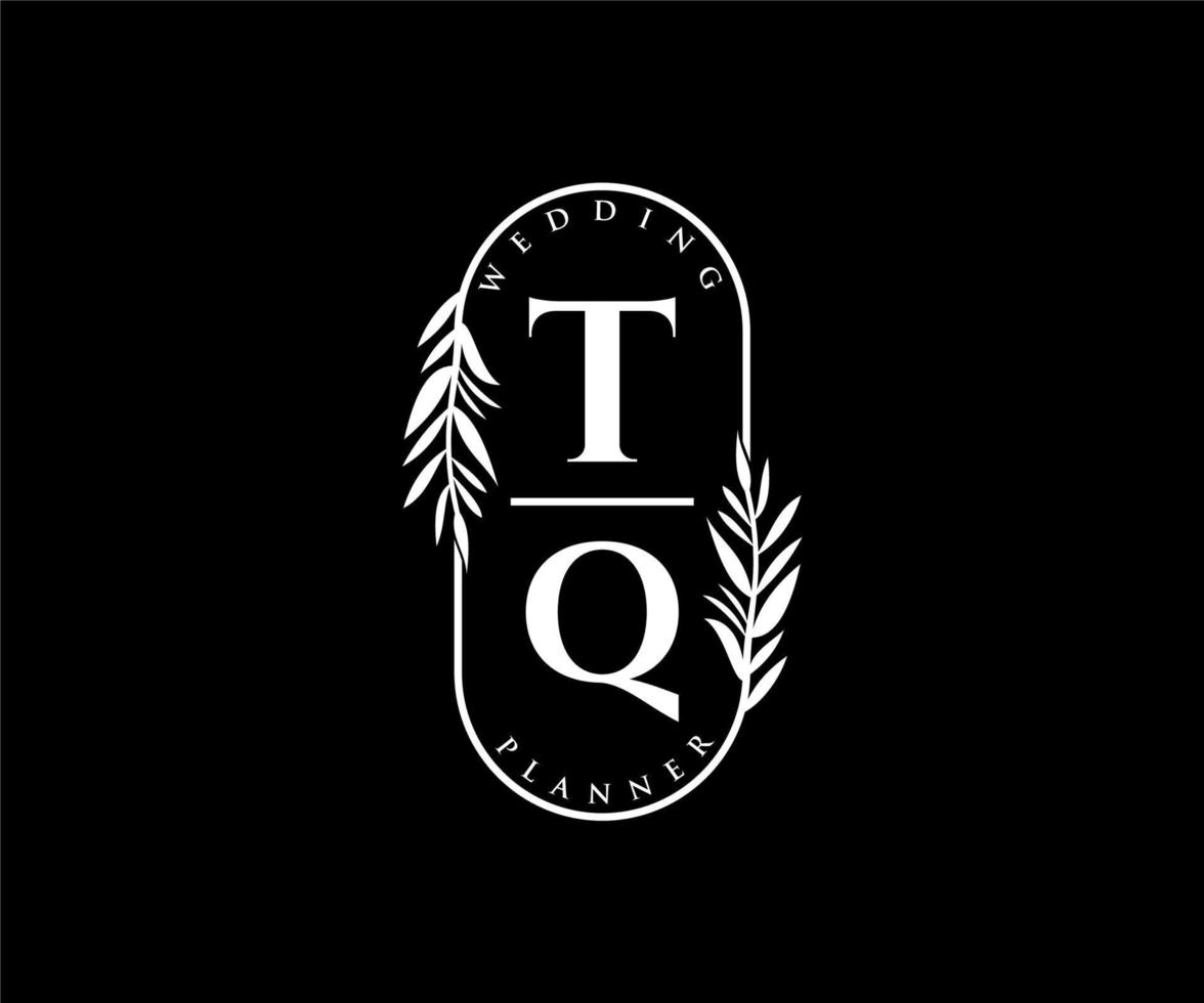 tq initialer brev bröllop monogram logotyper samling, hand dragen modern minimalistisk och blommig mallar för inbjudan kort, spara de datum, elegant identitet för restaurang, boutique, Kafé i vektor