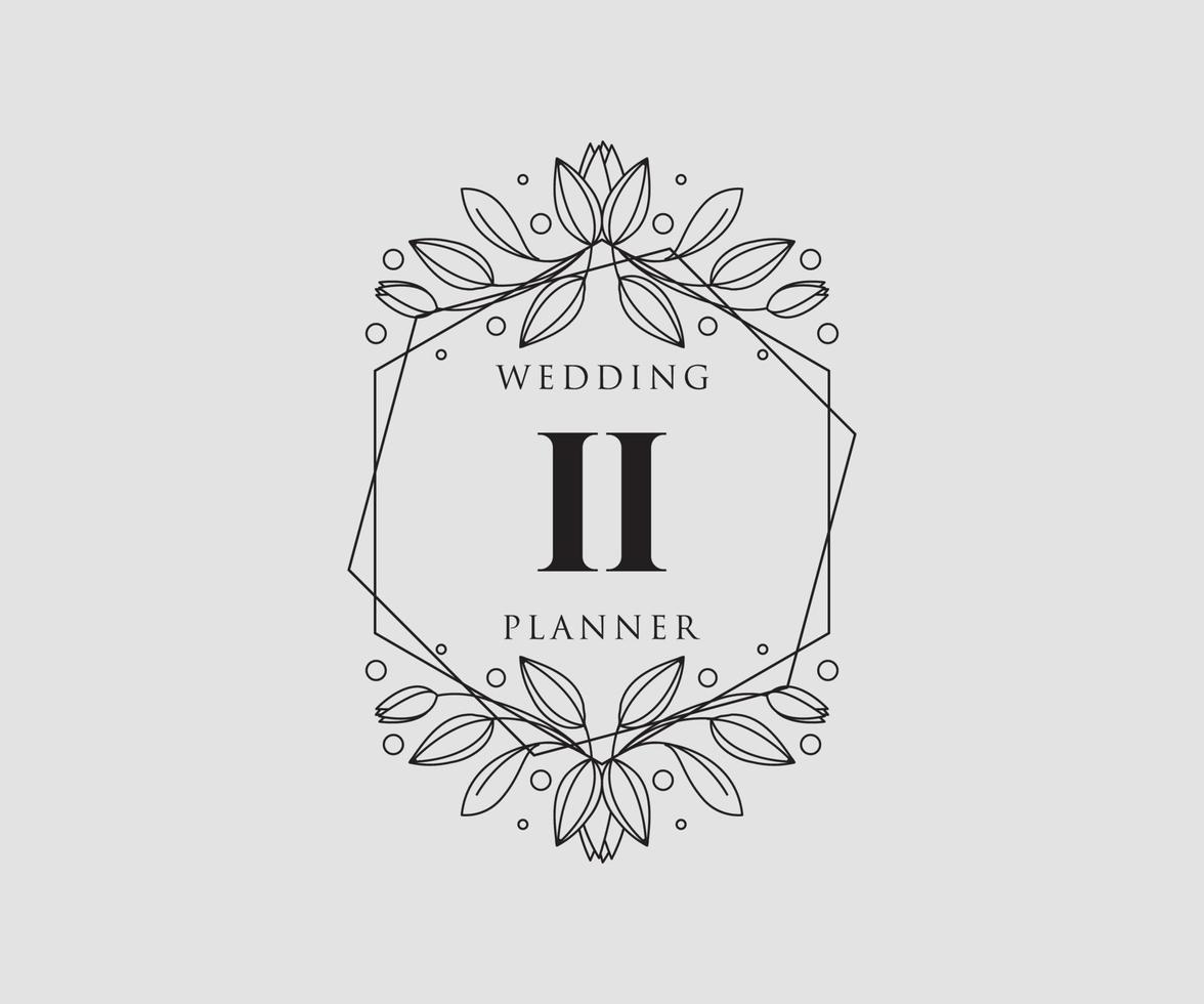 ii initialen brief hochzeitsmonogramm logos sammlung, handgezeichnete moderne minimalistische und florale vorlagen für einladungskarten, save the date, elegante identität für restaurant, boutique, café im vektor