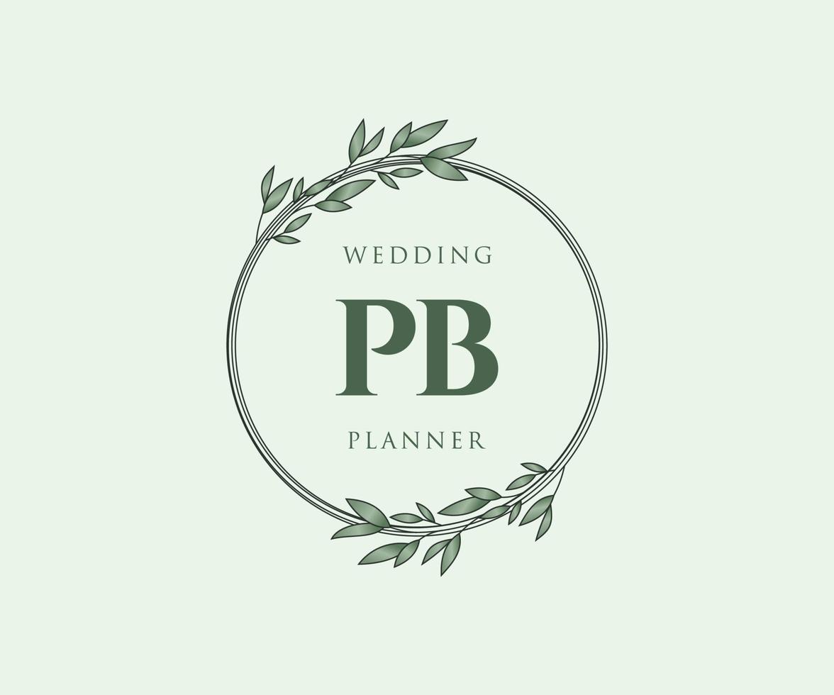 pb initialen brief hochzeitsmonogramm logos sammlung, handgezeichnete moderne minimalistische und florale vorlagen für einladungskarten, save the date, elegante identität für restaurant, boutique, café im vektor