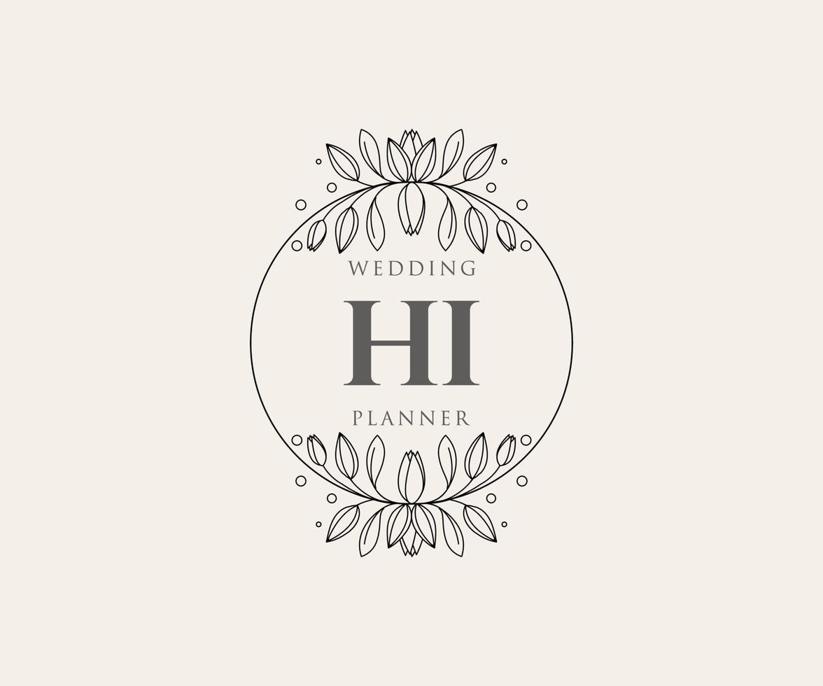 hallo initialen brief hochzeitsmonogramm logos sammlung, handgezeichnete moderne minimalistische und florale vorlagen für einladungskarten, datum speichern, elegante identität für restaurant, boutique, café im vektor