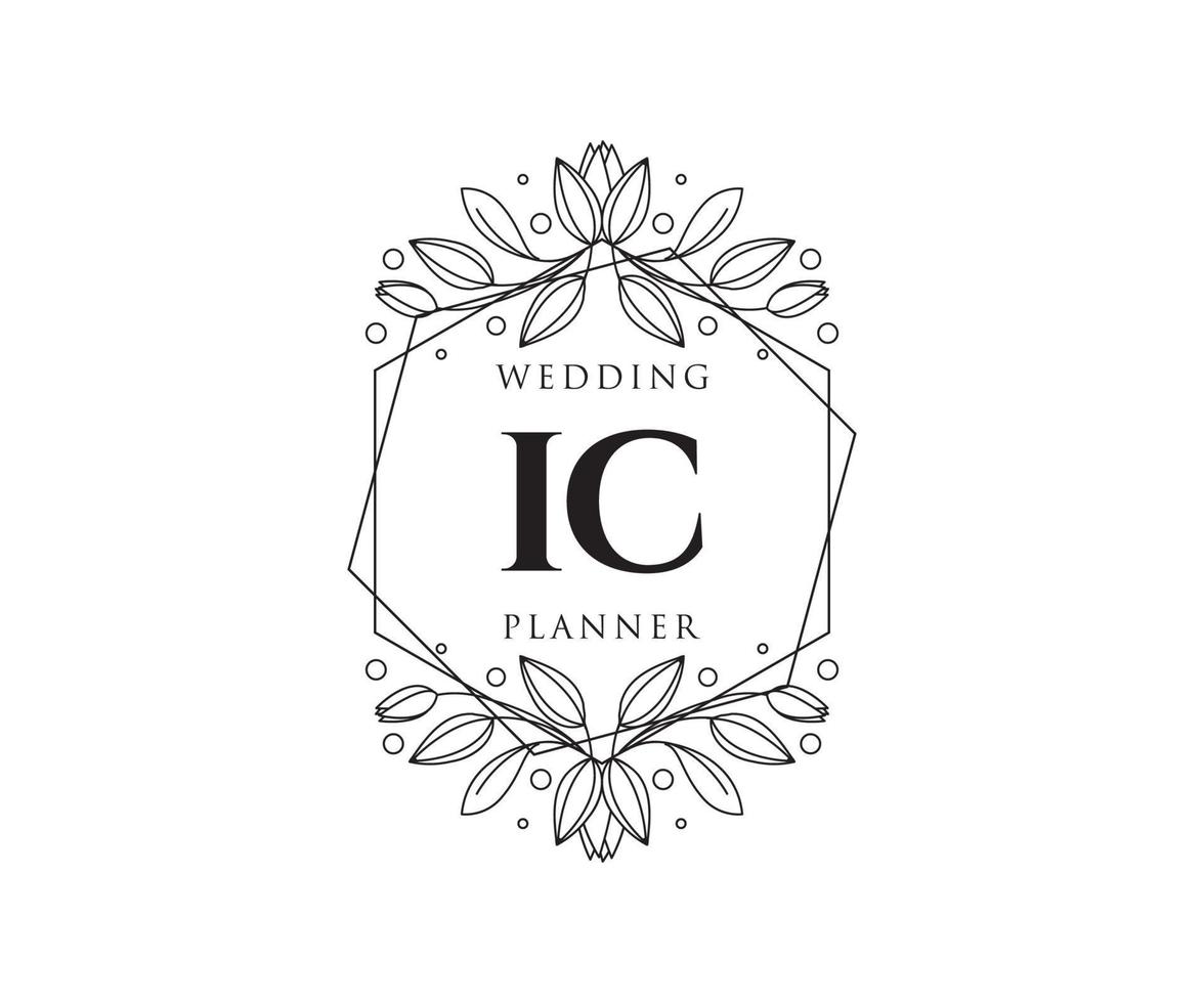 ic initials brief hochzeitsmonogramm logos sammlung, handgezeichnete moderne minimalistische und florale vorlagen für einladungskarten, save the date, elegante identität für restaurant, boutique, café im vektor