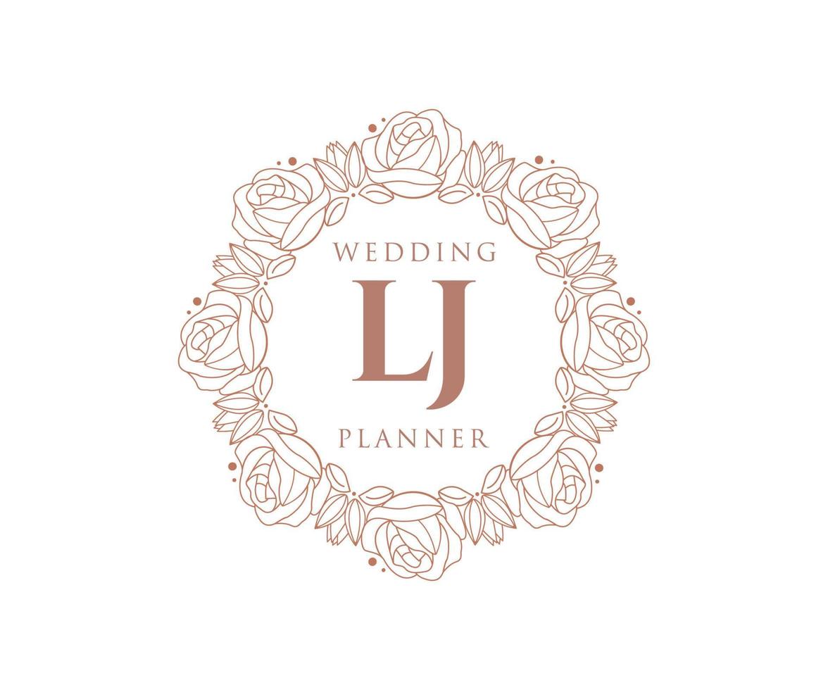 lj initialen brief hochzeitsmonogramm logos sammlung, handgezeichnete moderne minimalistische und florale vorlagen für einladungskarten, save the date, elegante identität für restaurant, boutique, café im vektor