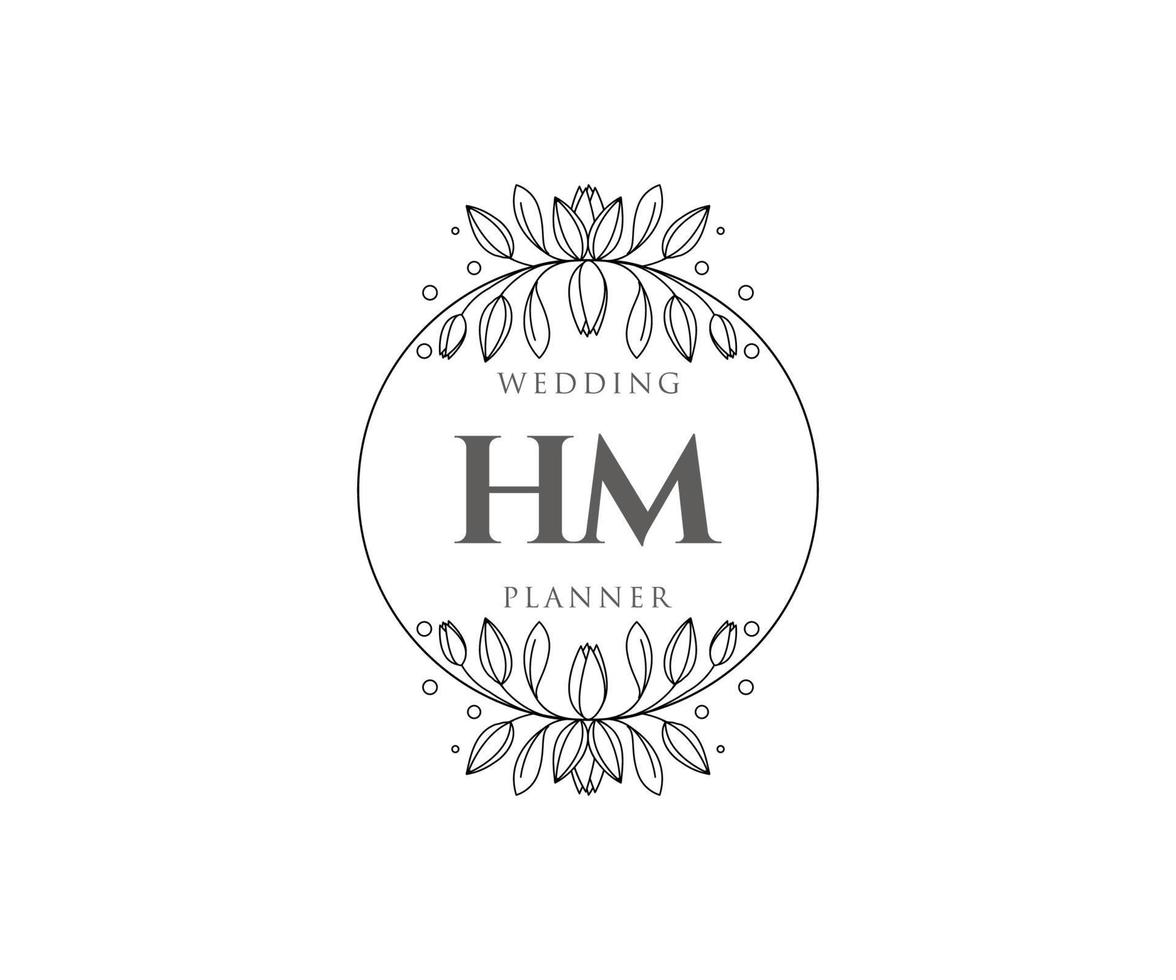 hm initialer brev bröllop monogram logotyper samling, hand dragen modern minimalistisk och blommig mallar för inbjudan kort, spara de datum, elegant identitet för restaurang, boutique, Kafé i vektor