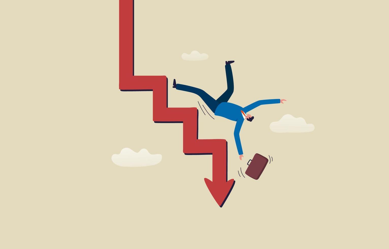 finansiell konkurs. bedrövad affärsman fel eller företag problem. illustration vektor