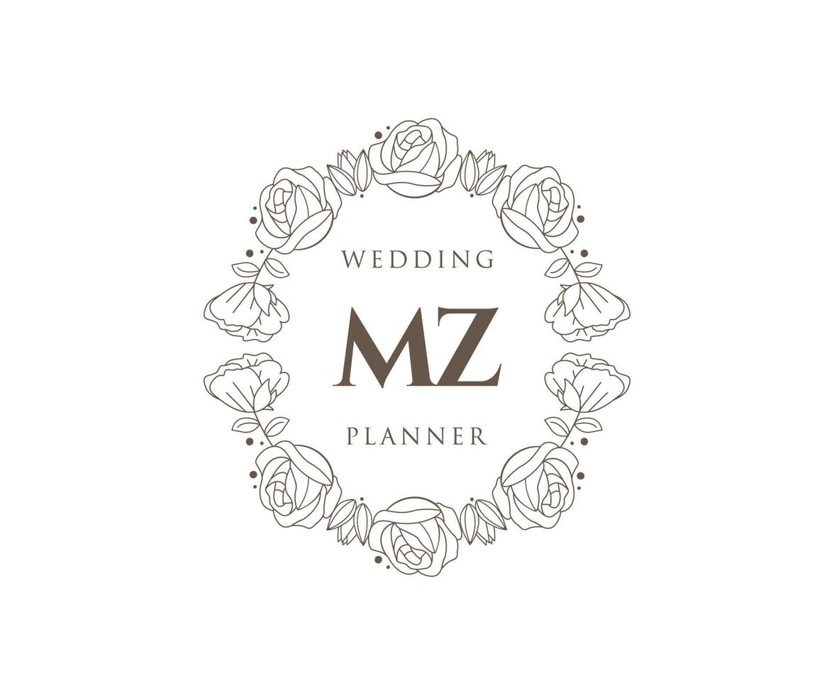 mz initialen brief hochzeitsmonogramm logos sammlung, handgezeichnete moderne minimalistische und florale vorlagen für einladungskarten, save the date, elegante identität für restaurant, boutique, café im vektor