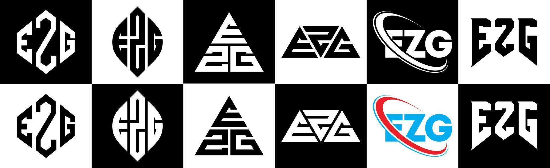 ezg brev logotyp design i sex stil. ezg polygon, cirkel, triangel, sexhörning, platt och enkel stil med svart och vit Färg variation brev logotyp uppsättning i ett rittavla. ezg minimalistisk och klassisk logotyp vektor