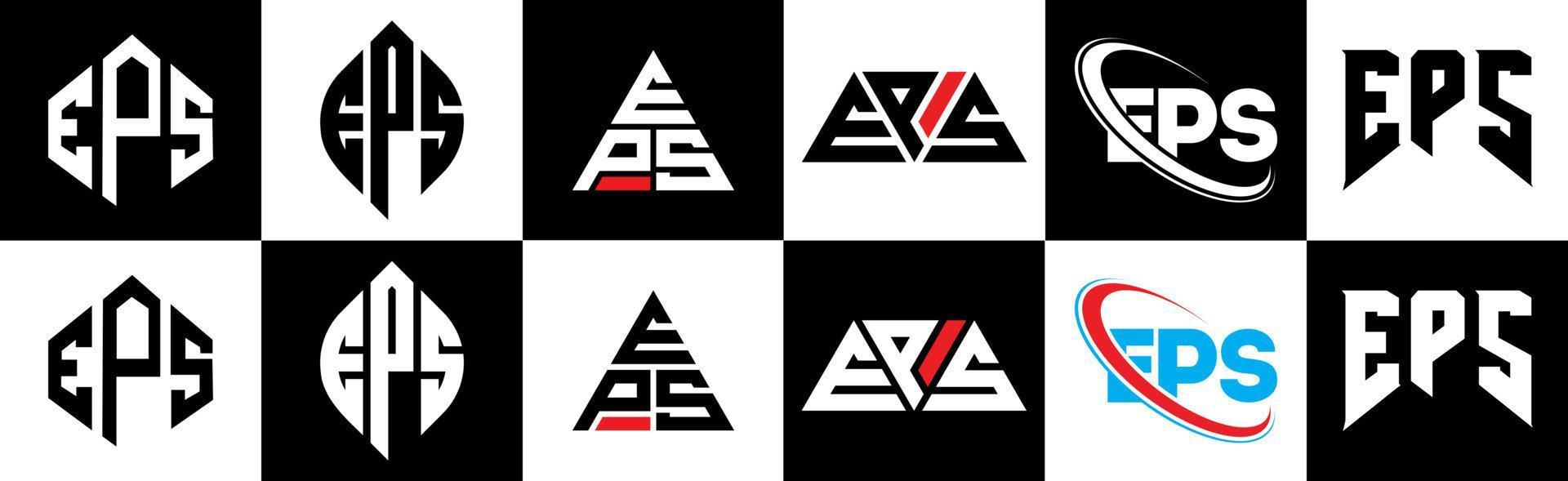 eps-Buchstaben-Logo-Design in sechs Stilen. eps polygon, kreis, dreieck, sechseck, flacher und einfacher stil mit schwarz-weißem buchstabenlogo in einer zeichenfläche. eps minimalistisches und klassisches logo vektor