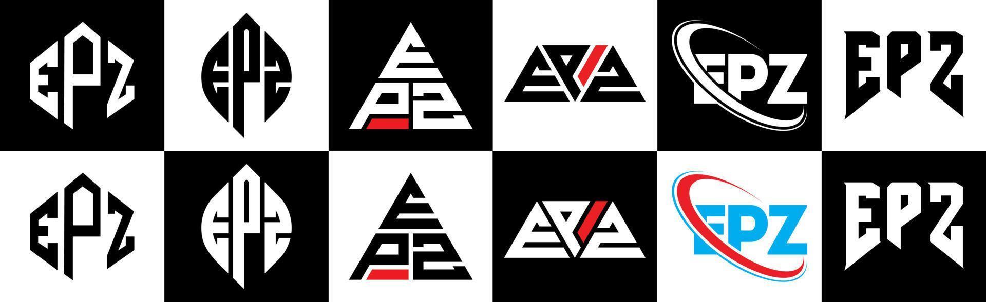 epz brev logotyp design i sex stil. epz polygon, cirkel, triangel, sexhörning, platt och enkel stil med svart och vit Färg variation brev logotyp uppsättning i ett rittavla. epz minimalistisk och klassisk logotyp vektor