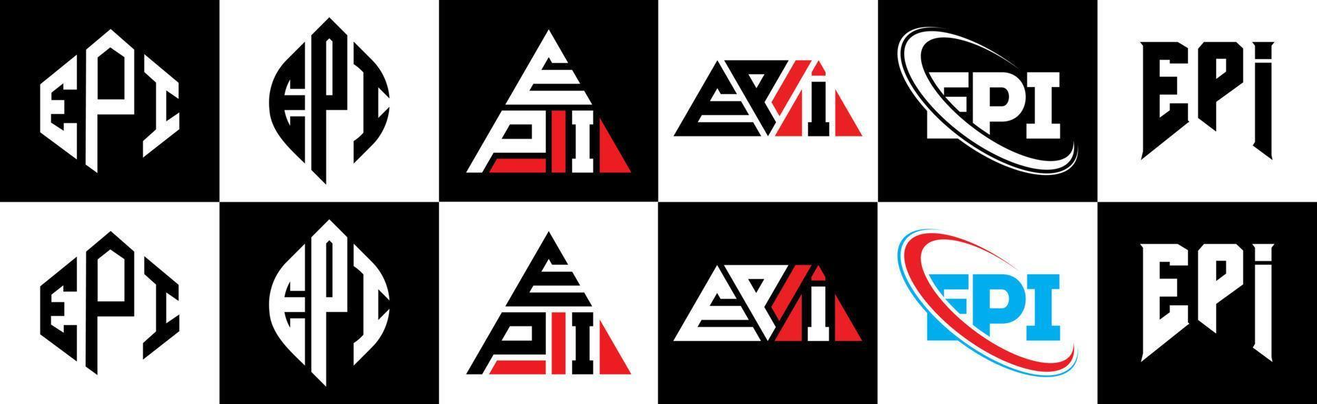 epi brev logotyp design i sex stil. epi polygon, cirkel, triangel, sexhörning, platt och enkel stil med svart och vit Färg variation brev logotyp uppsättning i ett rittavla. epi minimalistisk och klassisk logotyp vektor