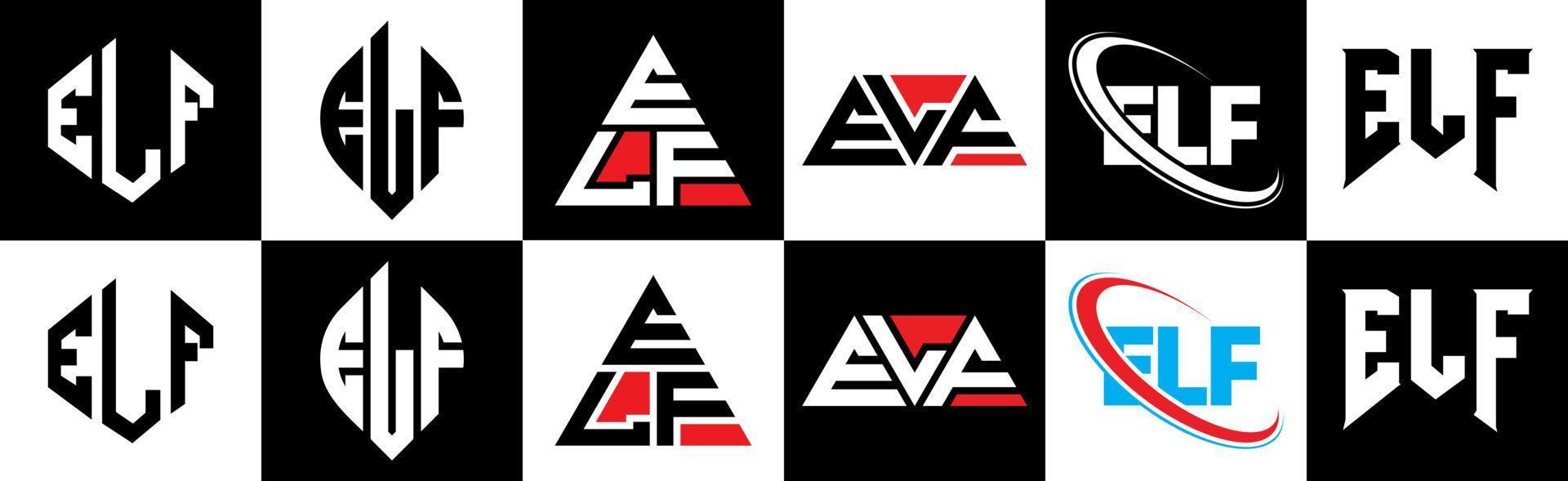 älva brev logotyp design i sex stil. älva polygon, cirkel, triangel, sexhörning, platt och enkel stil med svart och vit Färg variation brev logotyp uppsättning i ett rittavla. älva minimalistisk och klassisk logotyp vektor