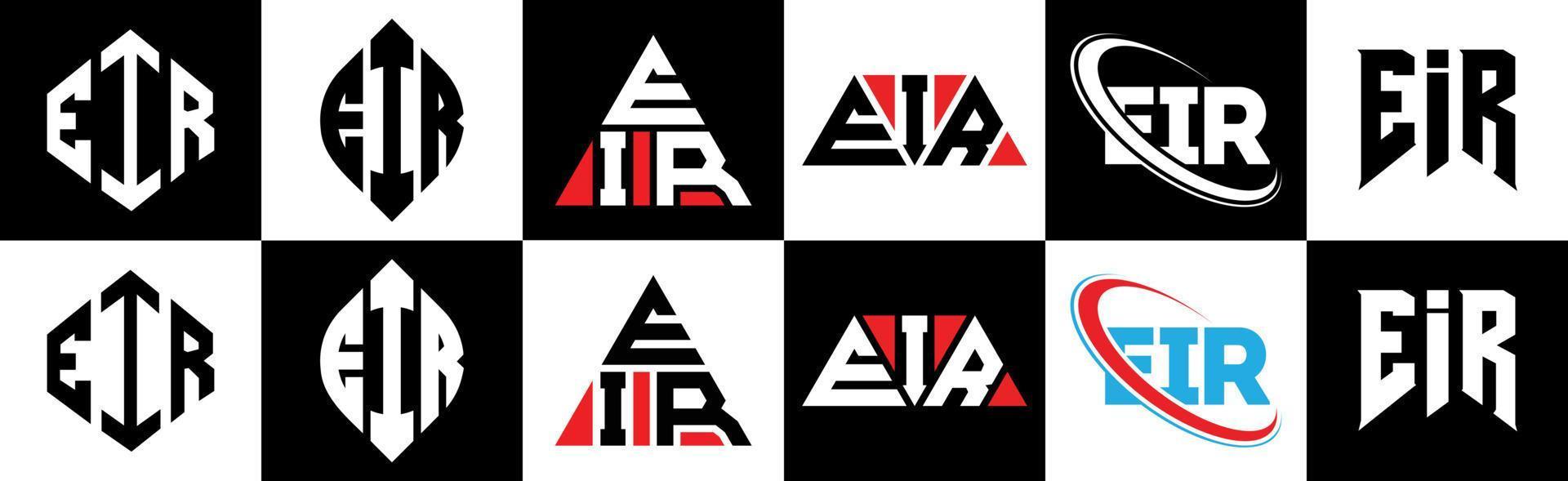 eir brev logotyp design i sex stil. eir polygon, cirkel, triangel, sexhörning, platt och enkel stil med svart och vit Färg variation brev logotyp uppsättning i ett rittavla. eir minimalistisk och klassisk logotyp vektor