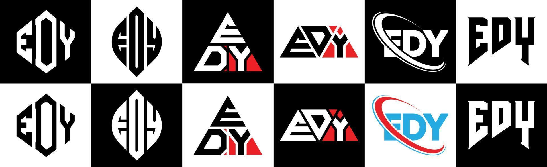 edy brev logotyp design i sex stil. edy polygon, cirkel, triangel, sexhörning, platt och enkel stil med svart och vit Färg variation brev logotyp uppsättning i ett rittavla. edy minimalistisk och klassisk logotyp vektor