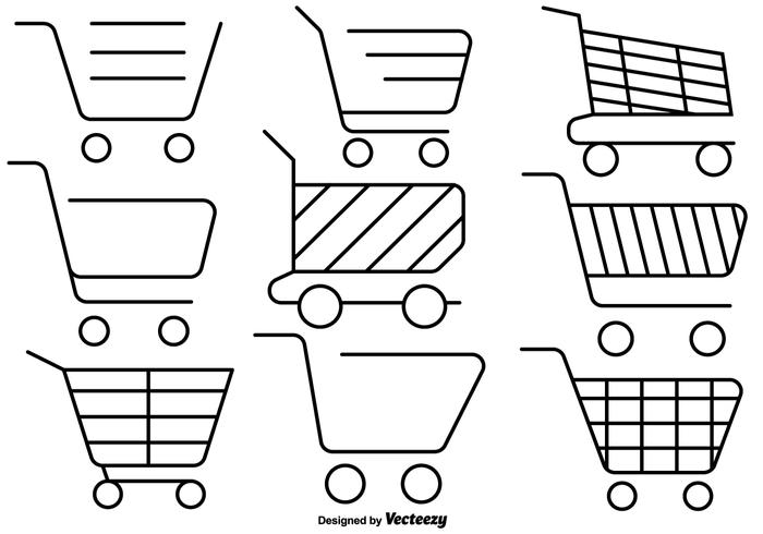 Set von Line Style Supermarkt Cart Save Icons vektor