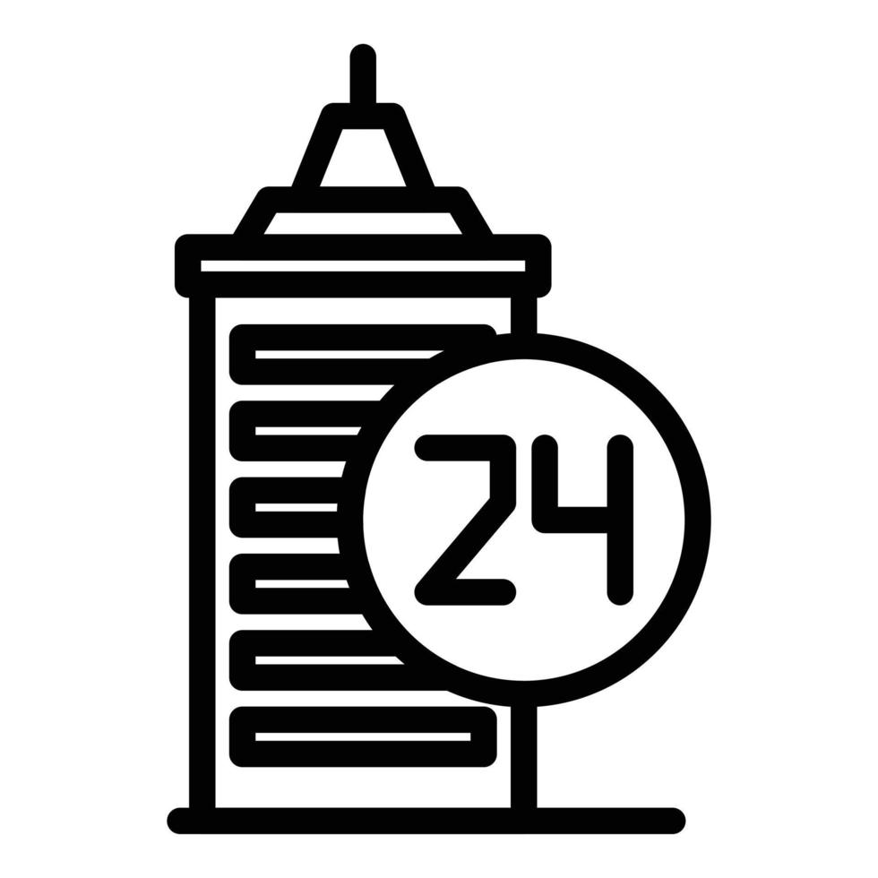24 timme ombud byggnad ikon, översikt stil vektor