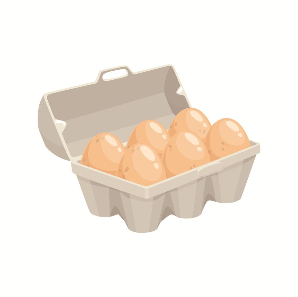 tecknad serie ägg i bricka isolerat vektor kyckling ägg